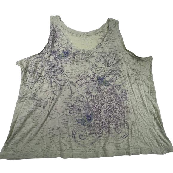 Sonoma Sleeveless Floral Burnout Knit Tank Top Blouse 1X - Picture 1 of 10